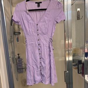 Forever 21 Purple V-Neck Puff Sleeve Mini Dress